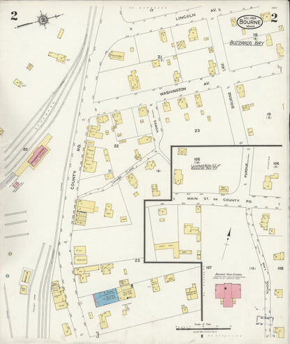 Sanborn Fire Insurance Map from Bourne, Barnstable County, Massachusetts (1924), Sheet #0002 - Historic Sanborn Fire Insurance Map Print, vintage old map wall art, antique decor, genealogy gift, Massachusetts Massachusetts map