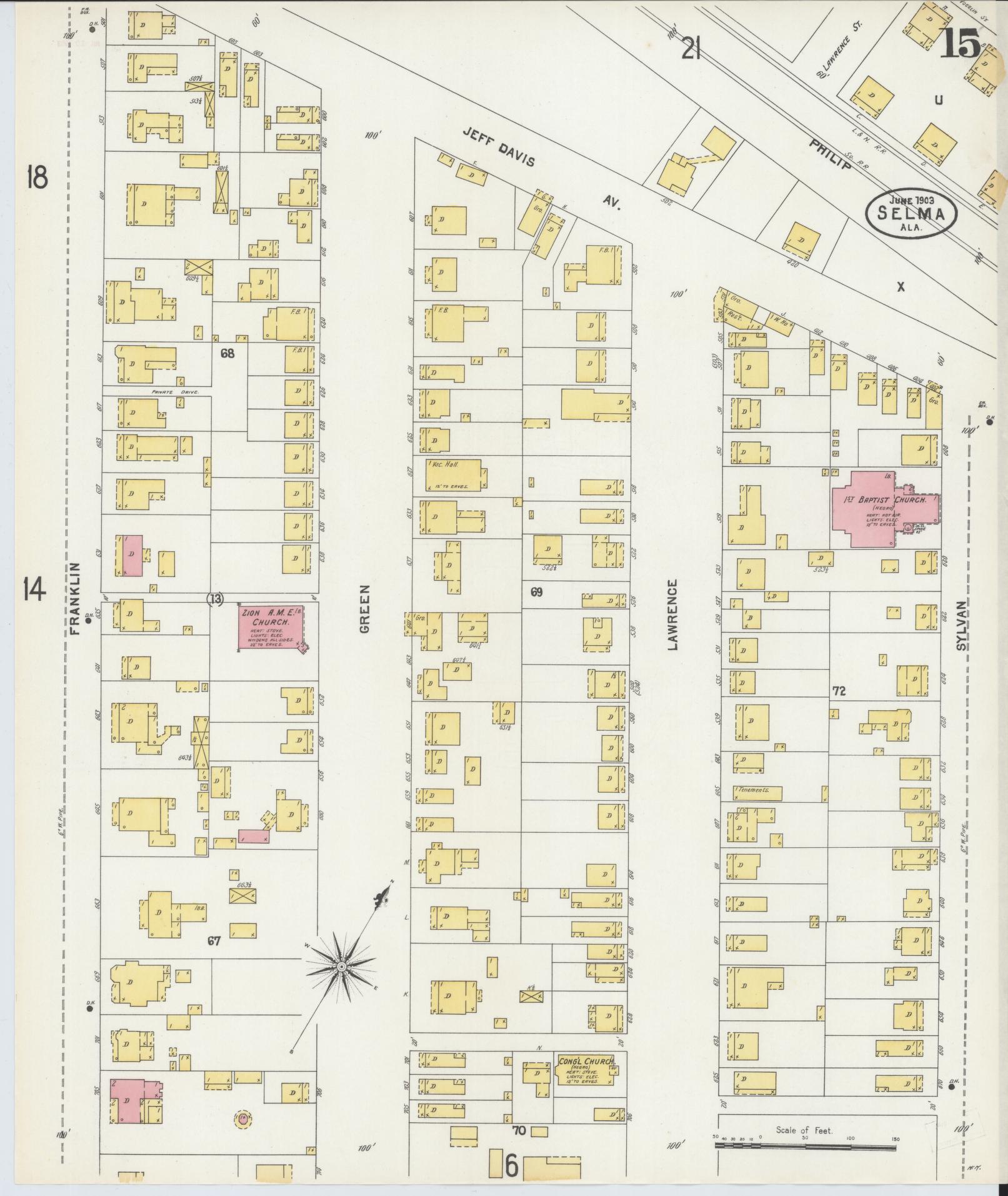 Sanborn Fire Insurance Map from Selma, Dallas County, Alabama (1903), Sheet #0015 - Complete Map Set gallery image, historic Sanborn map, vintage wall art, Alabama Alabama