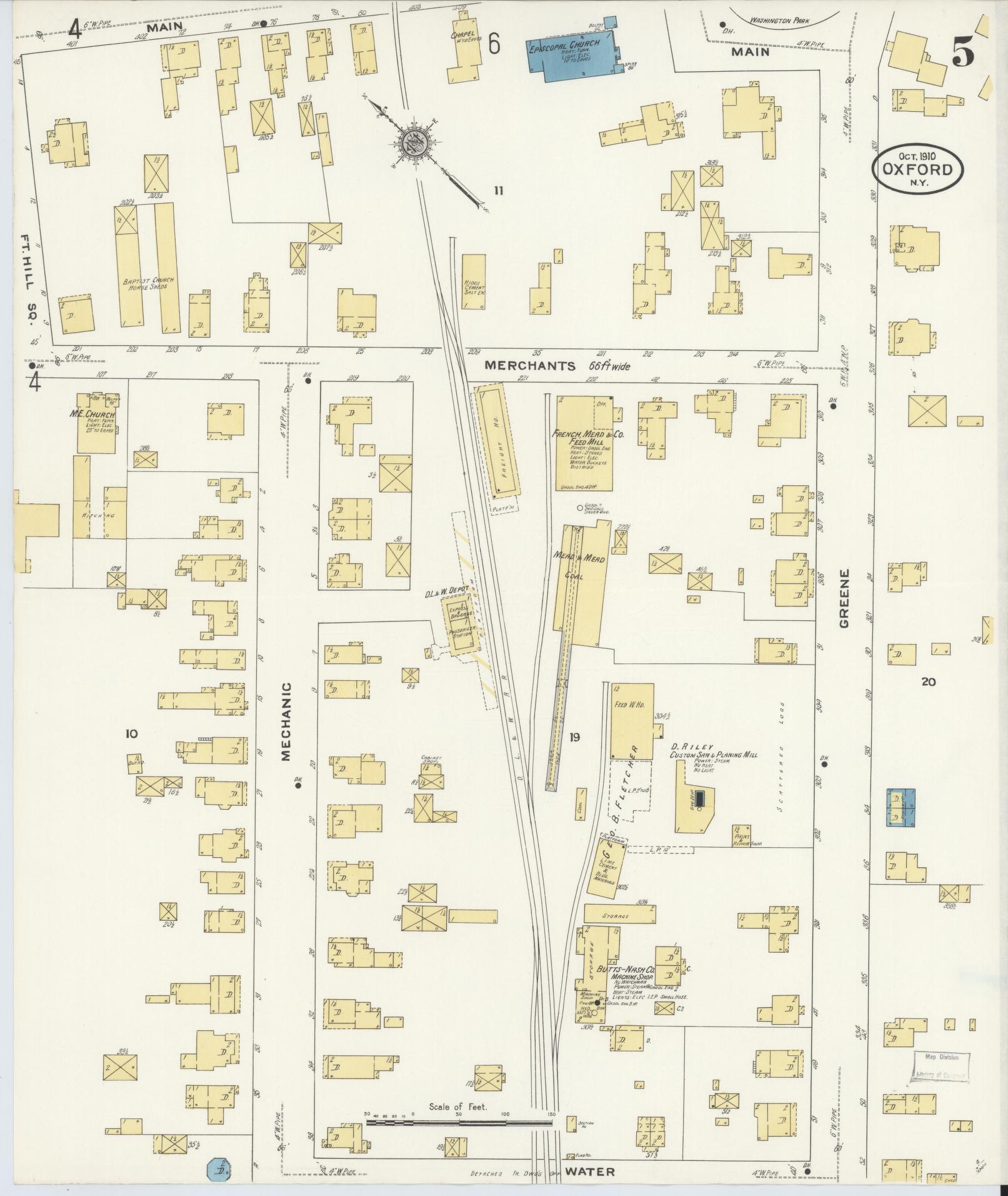 Sanborn Fire Insurance Map from Oxford, Chenango County, New York (1910), Sheet #0005 - Complete Map Set gallery image, historic Sanborn map, vintage wall art, New York New York
