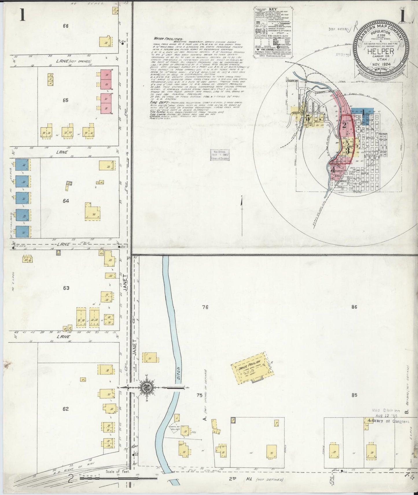 Sanborn Fire Insurance Map from Helper, Carbon County, Utah (1924), Sheet #0001 - Complete Map Set gallery image, historic Sanborn map, vintage wall art, Utah Utah