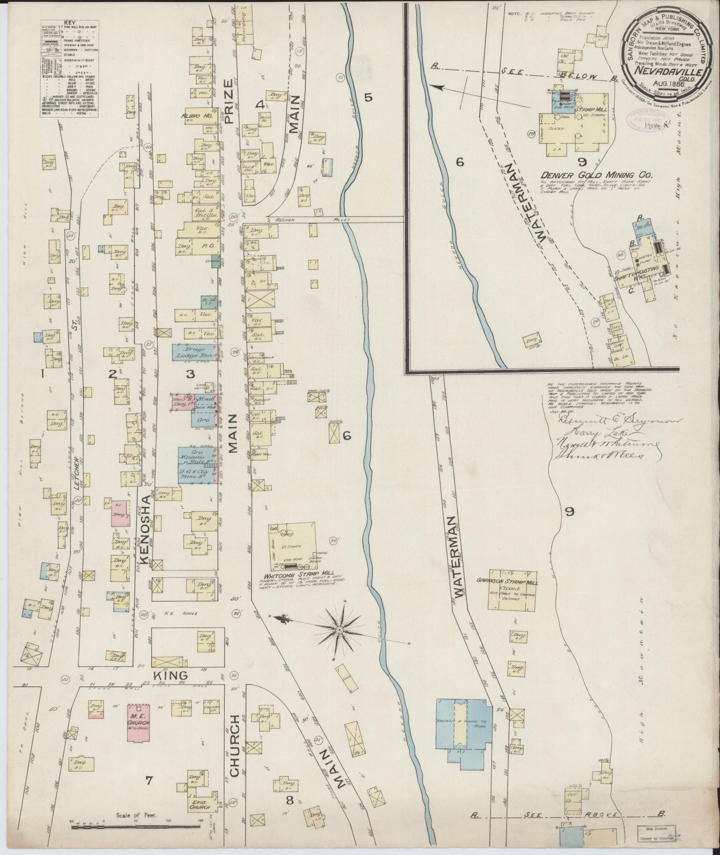 Sanborn Fire Insurance Map from Nevadaville, Gilpin County, Colorado (1886), Sheet #0001 - Historic Sanborn Fire Insurance Map Print, vintage old map wall art, antique decor, genealogy gift, Colorado Colorado map
