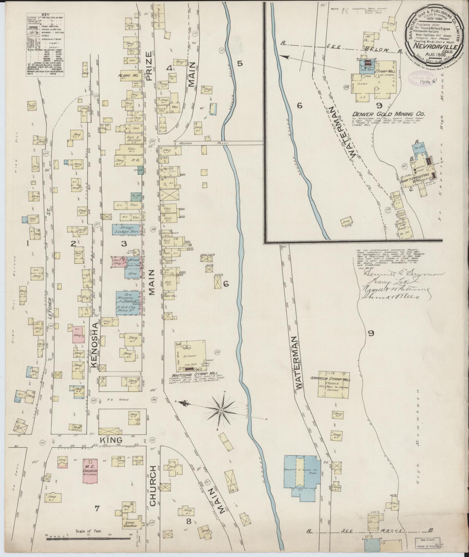 Sanborn Fire Insurance Map from Nevadaville, Gilpin County, Colorado (1886), Sheet #0001 - Historic Sanborn Fire Insurance Map Print, vintage old map wall art, antique decor, genealogy gift, Colorado Colorado map