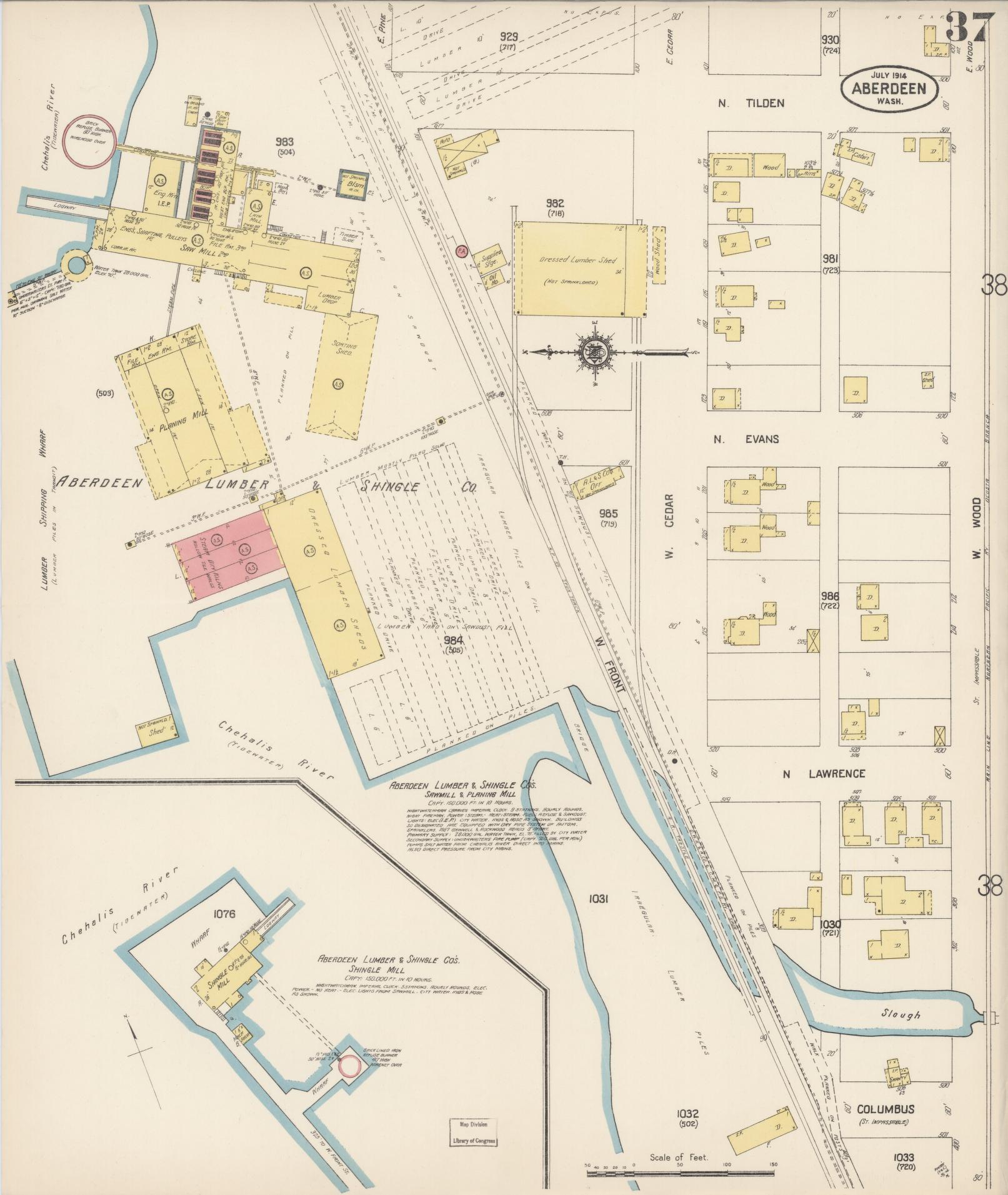 Sanborn Fire Insurance Map from Aberdeen, Grays Harbor County, Washington (1914), Sheet #0037 - Historic Sanborn Fire Insurance Map Print, vintage old map wall art, antique decor, genealogy gift, Washington Washington map