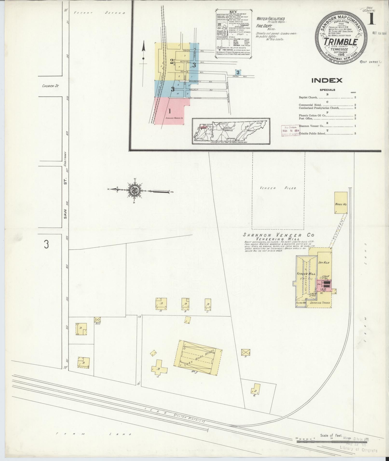 Sanborn Fire Insurance Map from Trimble, Dyer County, Tennessee (1914), Sheet #0001 - Historic Sanborn Fire Insurance Map Print, vintage old map wall art, antique decor, genealogy gift, Tennessee Tennessee map