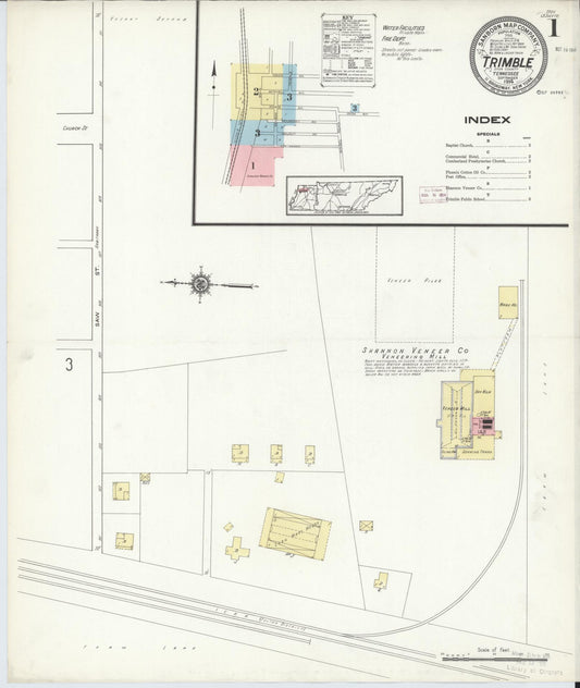 Sanborn Fire Insurance Map from Trimble, Dyer County, Tennessee (1914), Sheet #0001 - Historic Sanborn Fire Insurance Map Print, vintage old map wall art, antique decor, genealogy gift, Tennessee Tennessee map