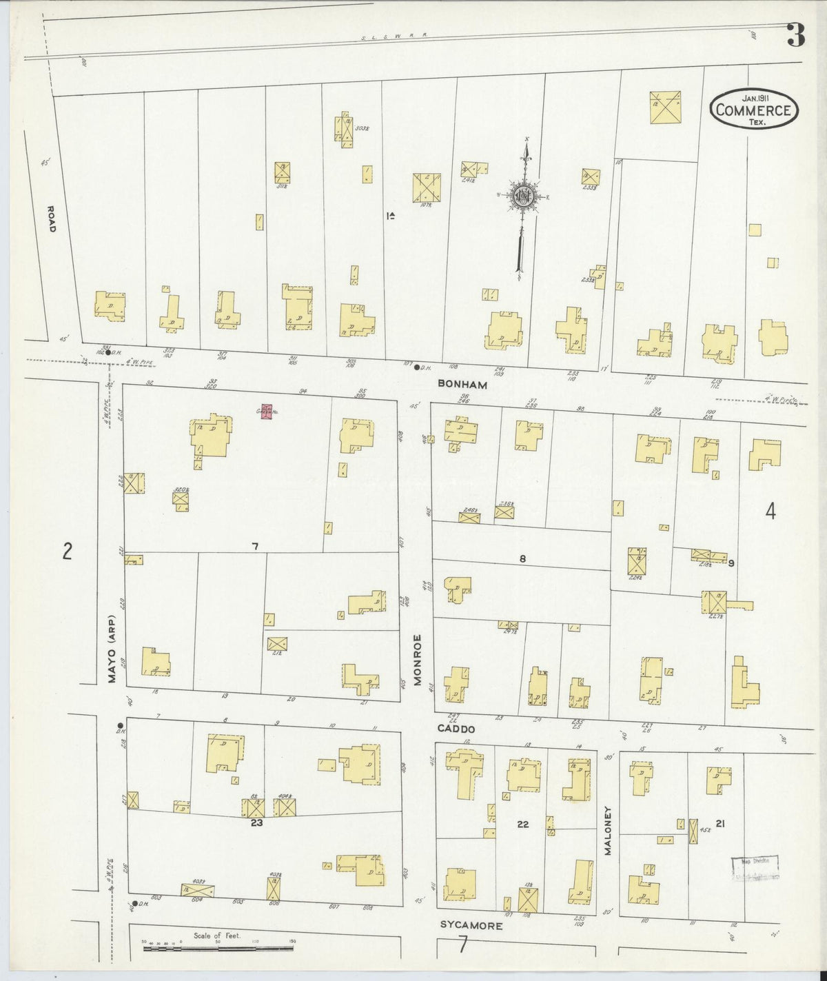 Sanborn Fire Insurance Map from Commerce, Hunt County, Texas (1911), Sheet #0003 - Complete Map Set gallery image, historic Sanborn map, vintage wall art, Texas Texas