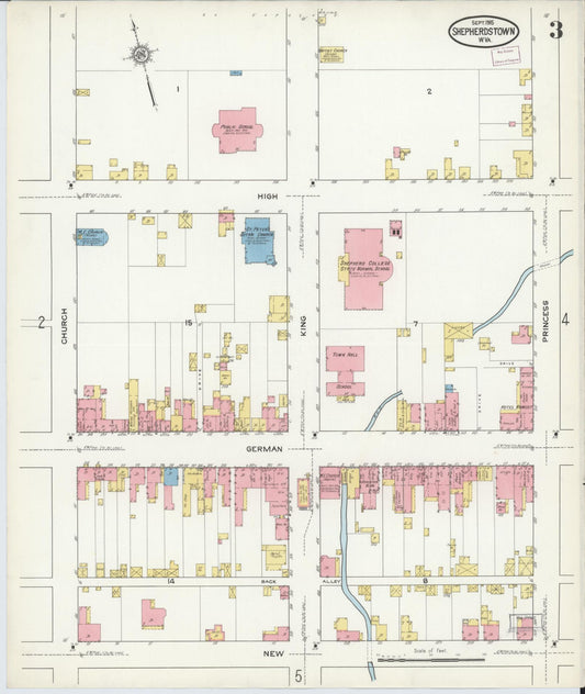 Sanborn Fire Insurance Map from Shepherdstown, Jefferson County, West Virginia (1915), Sheet #0003 - Historic Sanborn Fire Insurance Map Print, vintage old map wall art, antique decor, genealogy gift, West Virginia West Virginia map