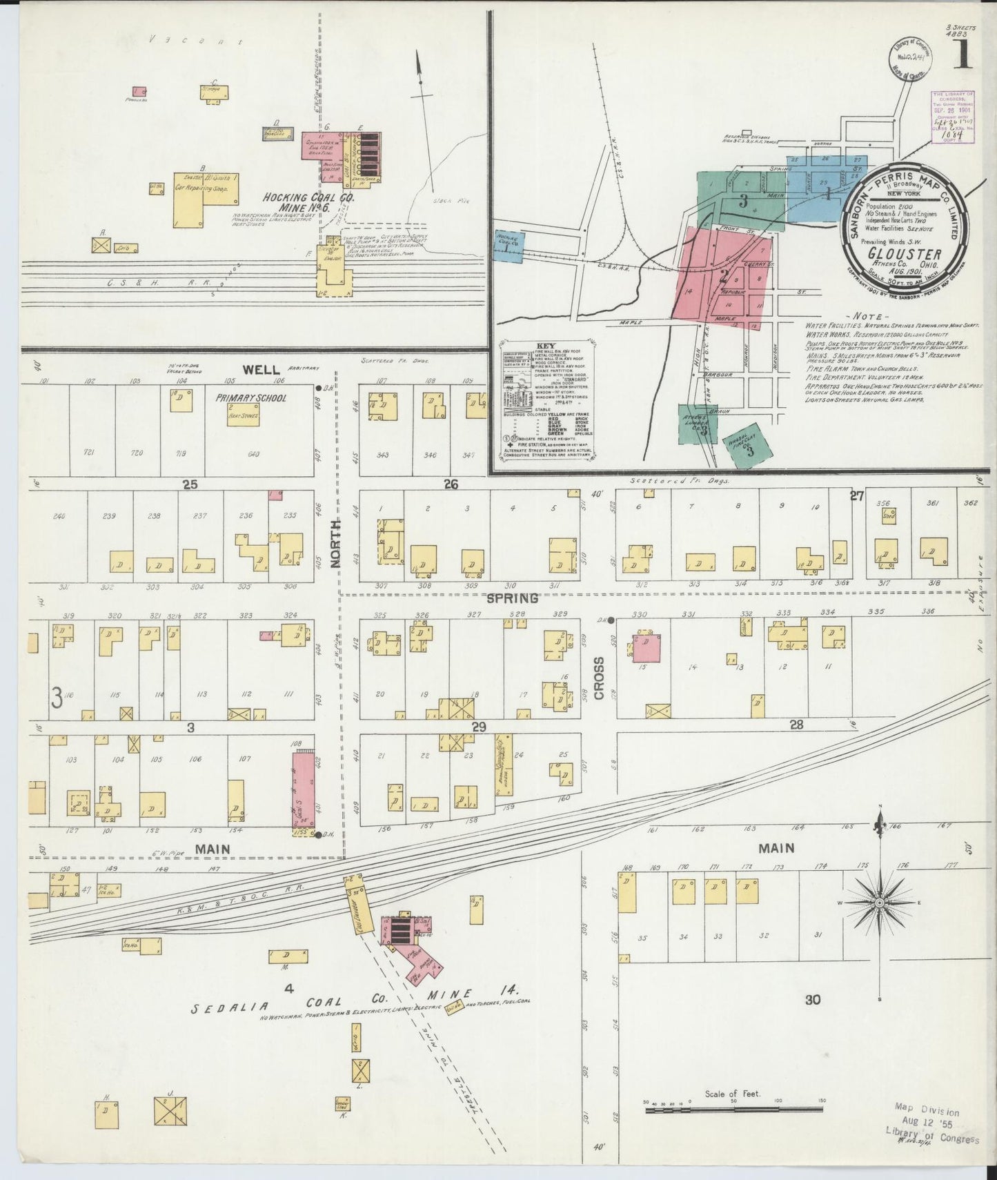 Sanborn Fire Insurance Map from Glouster, Athens County, Ohio (1901), Sheet #0001 - Complete Map Set gallery image, historic Sanborn map, vintage wall art, Ohio Ohio