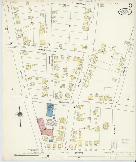 Sanborn Fire Insurance Map from Peekskill, Westchester County, New York (1911), Sheet #0003 - Historic Sanborn Fire Insurance Map Print, vintage old map wall art, antique decor, genealogy gift, New York New York map