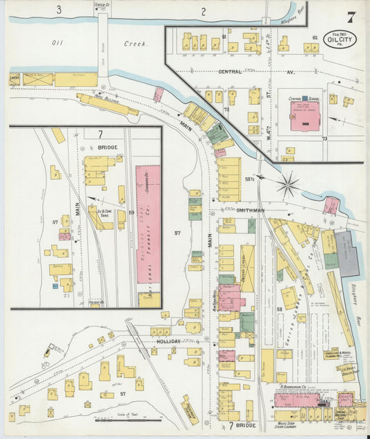 Sanborn Fire Insurance Map from Oil City, Venango County, Pennsylvania (1901), Sheet #0007 - Historic Sanborn Fire Insurance Map Print, vintage old map wall art, antique decor, genealogy gift, Pennsylvania Pennsylvania map