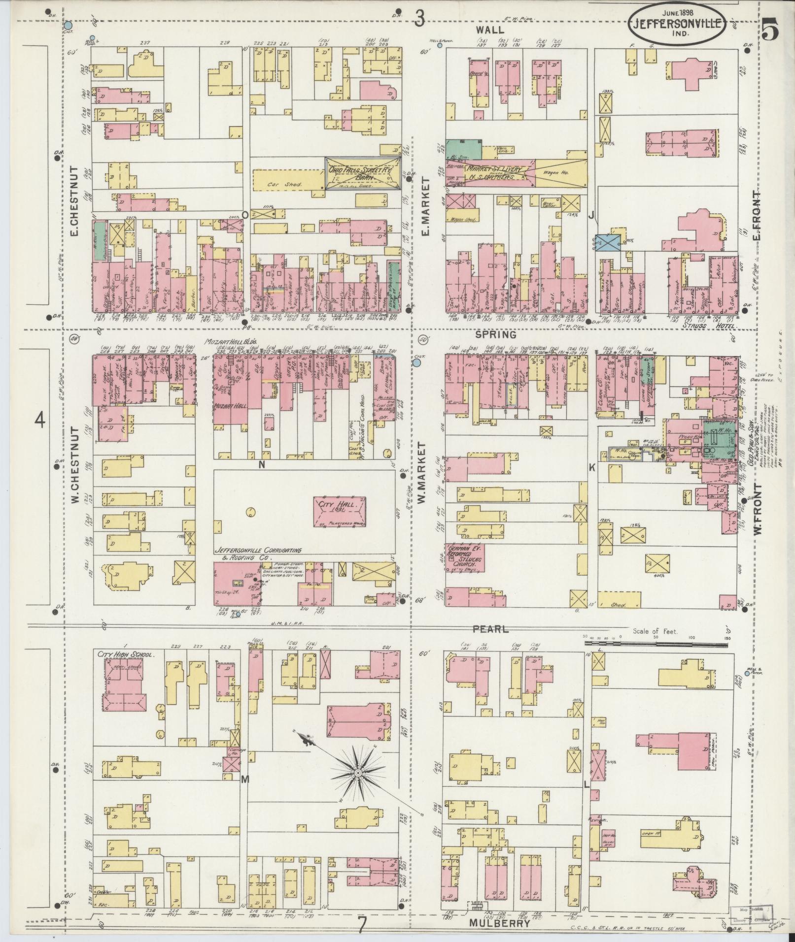 Sanborn Fire Insurance Map from Jeffersonville, Clark County, Indiana (1898), Sheet #0005 - Historic Sanborn Fire Insurance Map Print, vintage old map wall art, antique decor, genealogy gift, Indiana Indiana map
