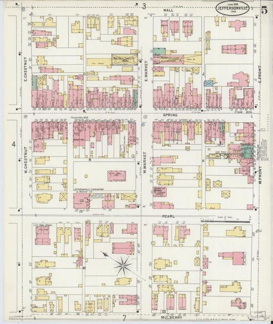 Sanborn Fire Insurance Map from Jeffersonville, Clark County, Indiana (1898), Sheet #0005 - Historic Sanborn Fire Insurance Map Print, vintage old map wall art, antique decor, genealogy gift, Indiana Indiana map