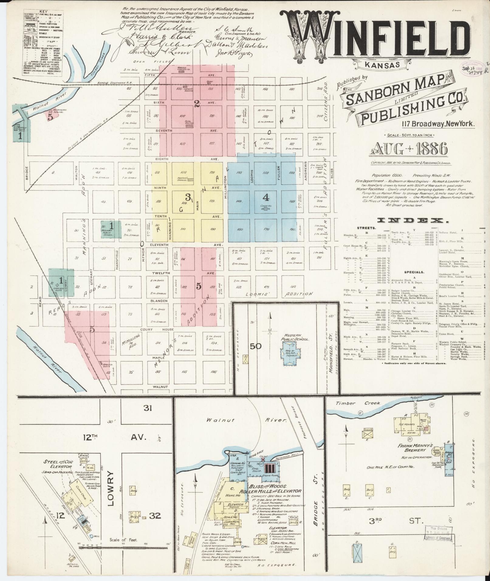 Sanborn Fire Insurance Map from Winfield, Cowley County, Kansas (1886), Sheet #0001 - Complete Map Set gallery image, historic Sanborn map, vintage wall art, Kansas Kansas