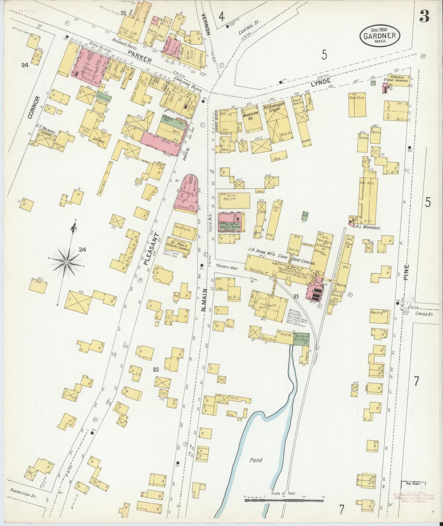 Sanborn Fire Insurance Map from Gardner, Worcester County, Massachusetts (1900), Sheet #0003 - Historic Sanborn Fire Insurance Map Print, vintage old map wall art, antique decor, genealogy gift, Massachusetts Massachusetts map