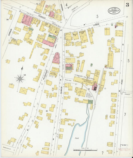Sanborn Fire Insurance Map from Gardner, Worcester County, Massachusetts (1900), Sheet #0003 - Historic Sanborn Fire Insurance Map Print, vintage old map wall art, antique decor, genealogy gift, Massachusetts Massachusetts map