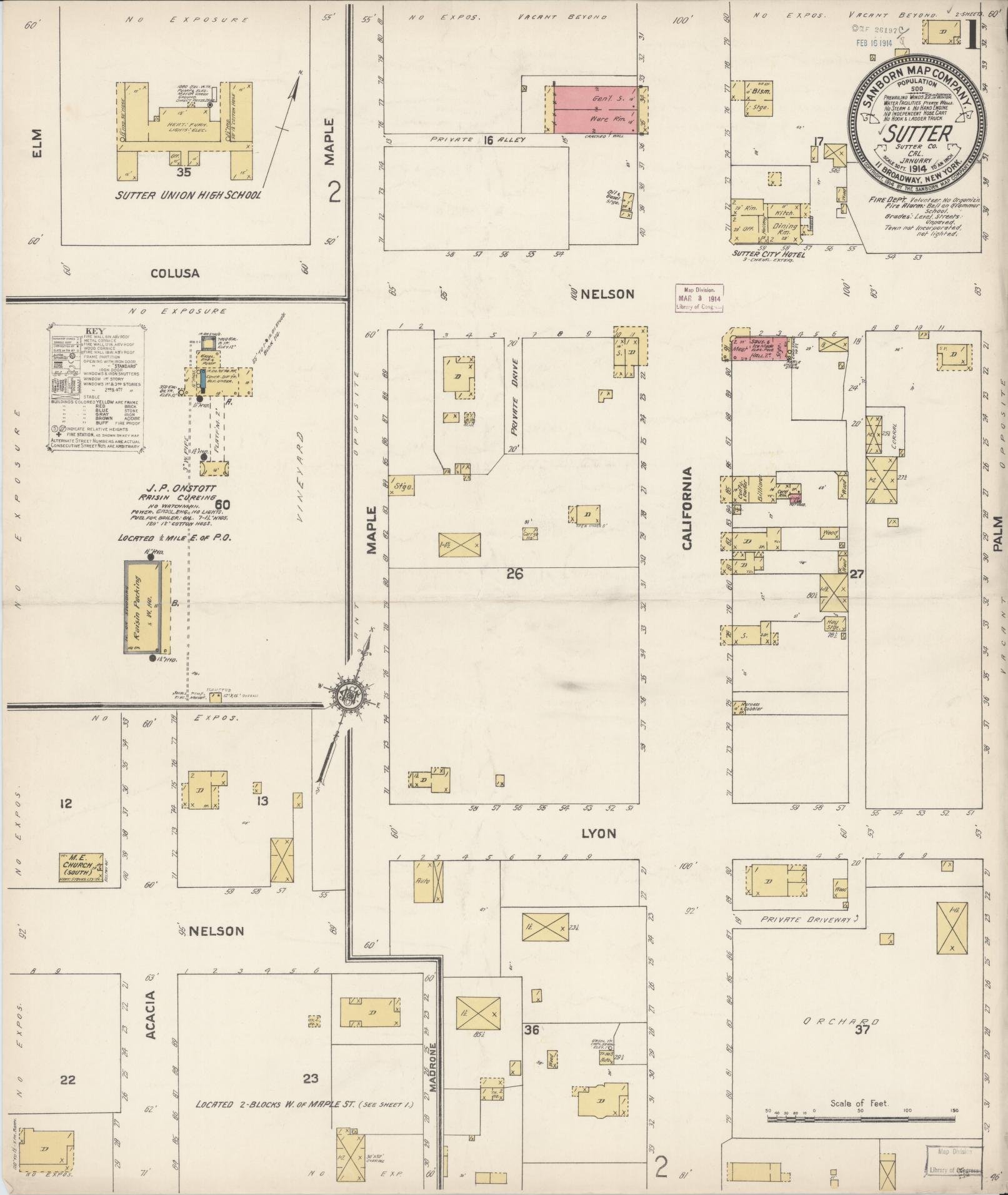 Sanborn Fire Insurance Map from Sutter, Sutter County, California (1914), Sheet #0001 - Complete Map Set gallery image, historic Sanborn map, vintage wall art, California California