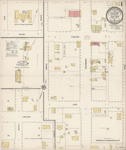 Sanborn Fire Insurance Map from Sutter, Sutter County, California (1914), Sheet #0001 - Complete Map Set gallery image, historic Sanborn map, vintage wall art, California California