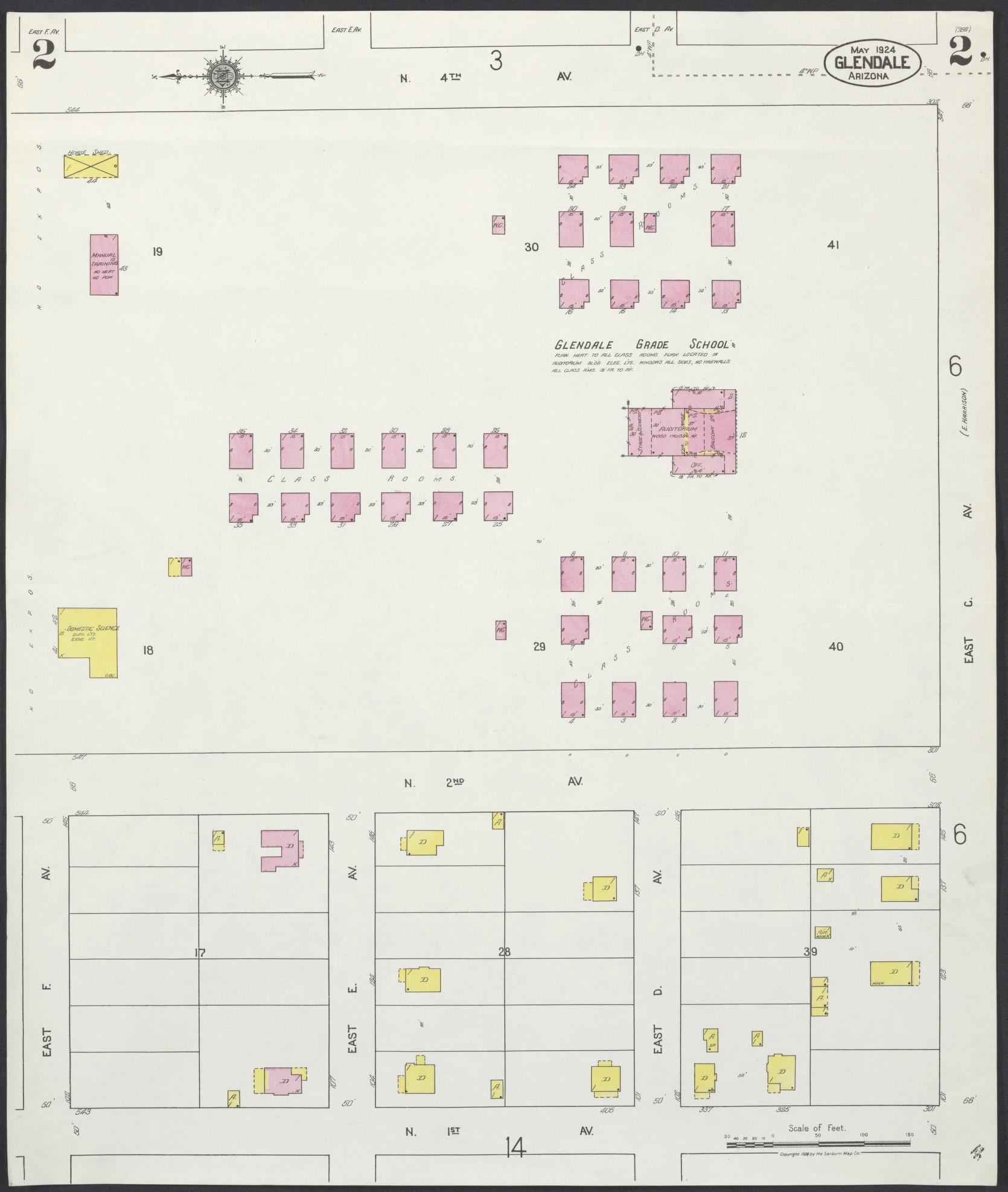 Sanborn Fire Insurance Map from Glendale, Maricopa County, Arizona (1924), Sheet #0002 - Complete Map Set gallery image, historic Sanborn map, vintage wall art, Arizona Arizona