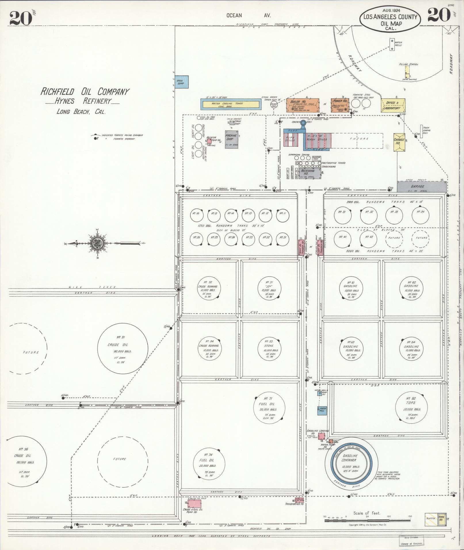Sanborn Fire Insurance Map from Los Angeles Co., Los Angeles County, California (1924), Sheet #0020 - Historic Sanborn Fire Insurance Map Print, vintage old map wall art, antique decor, genealogy gift, California California map