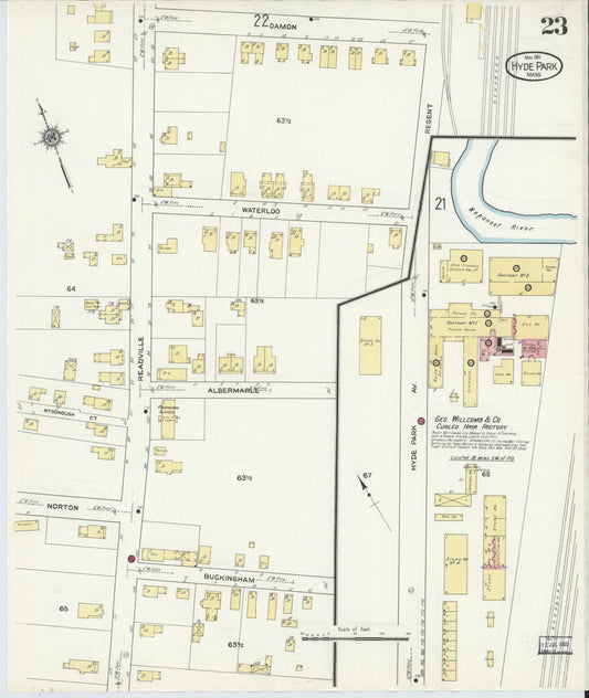 Sanborn Fire Insurance Map from Hyde Park, Norfolk County, Massachusetts (1911), Sheet #0023 - Historic Sanborn Fire Insurance Map Print, vintage old map wall art, antique decor, genealogy gift, Massachusetts Massachusetts map