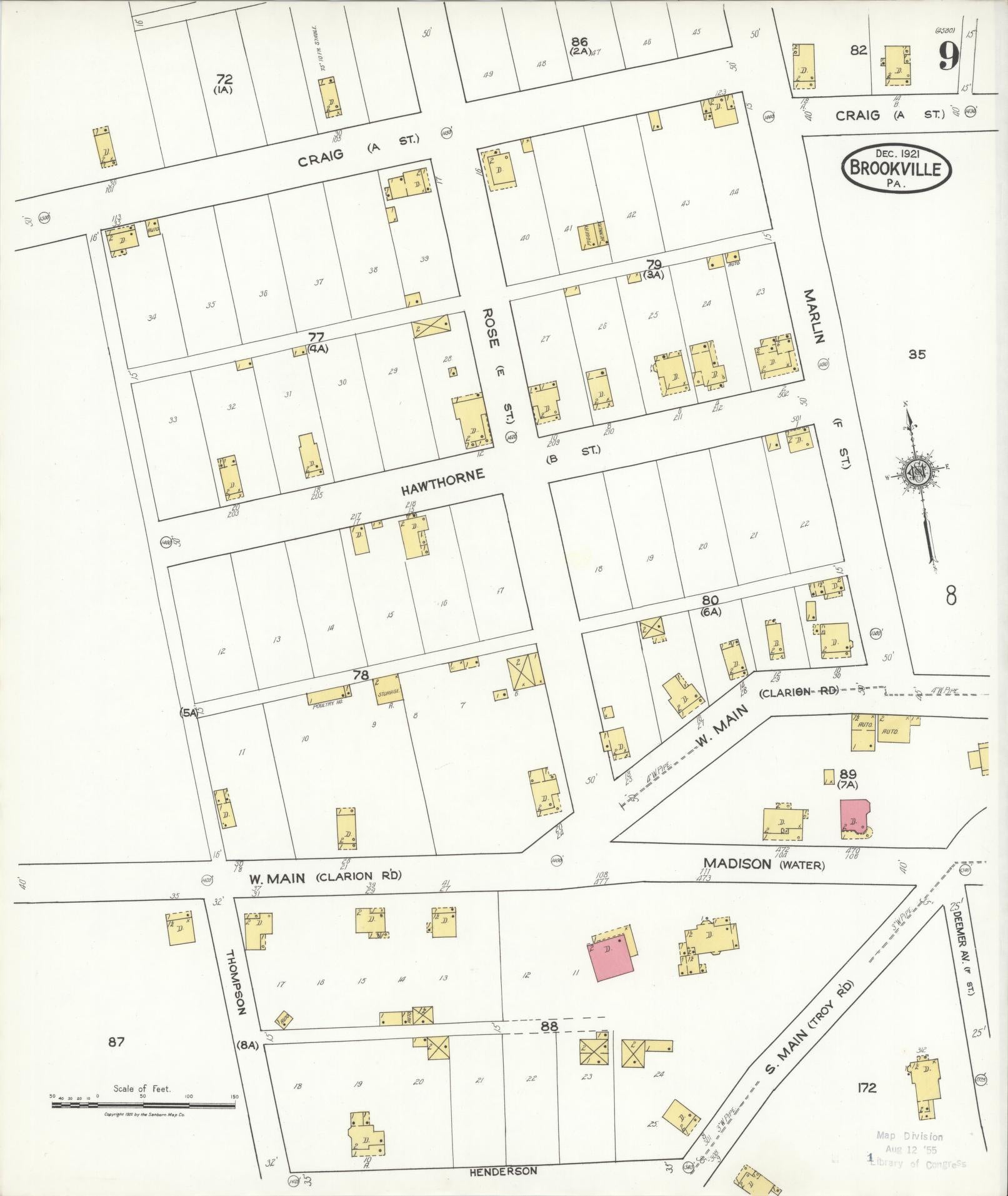 Sanborn Fire Insurance Map from Brookville, Jefferson County, Pennsylvania (1921), Sheet #0009 - Historic Sanborn Fire Insurance Map Print, vintage old map wall art, antique decor, genealogy gift, Pennsylvania Pennsylvania map