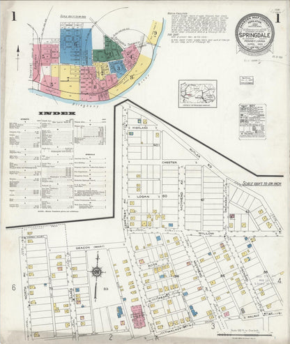Sanborn Fire Insurance Map from Springdale, Allegheny County, Pennsylvania (1924), Sheet #0001 - Historic Sanborn Fire Insurance Map Print, vintage old map wall art, antique decor, genealogy gift, Pennsylvania Pennsylvania map