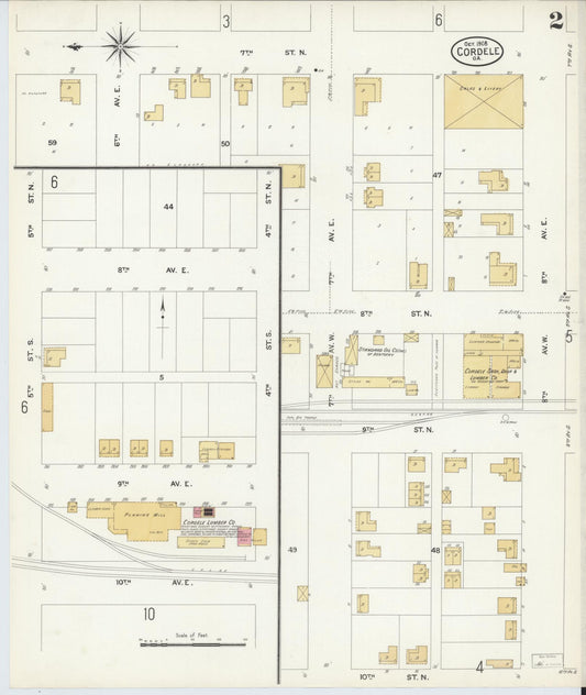Sanborn Fire Insurance Map from Cordele, Crisp County, Georgia (1908), Sheet #0002 - Historic Sanborn Fire Insurance Map Print, vintage old map wall art, antique decor, genealogy gift, Georgia Georgia map