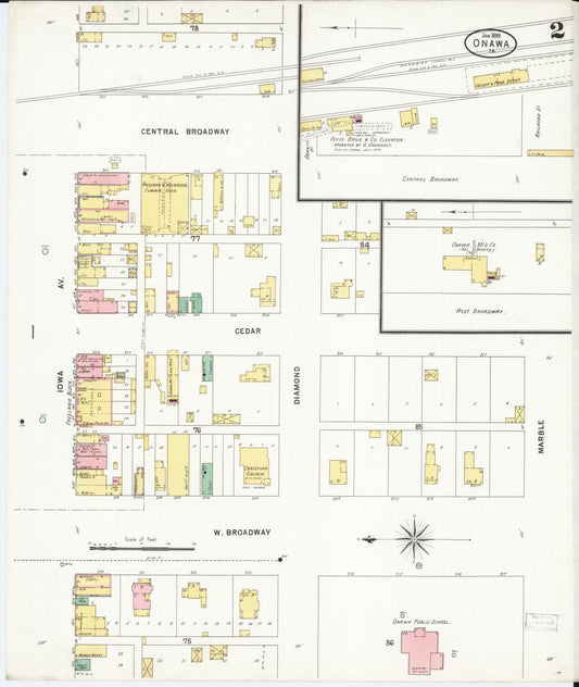 Sanborn Fire Insurance Map from Onawa, Monona County, Iowa (1899), Sheet #0002 - Historic Sanborn Fire Insurance Map Print, vintage old map wall art