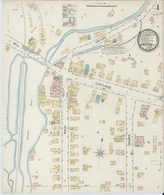 Sanborn Fire Insurance Map from Groton, Tomkins County, New York (1887), Sheet #0001 - Complete Map Set gallery image, historic Sanborn map, vintage wall art, New York New York