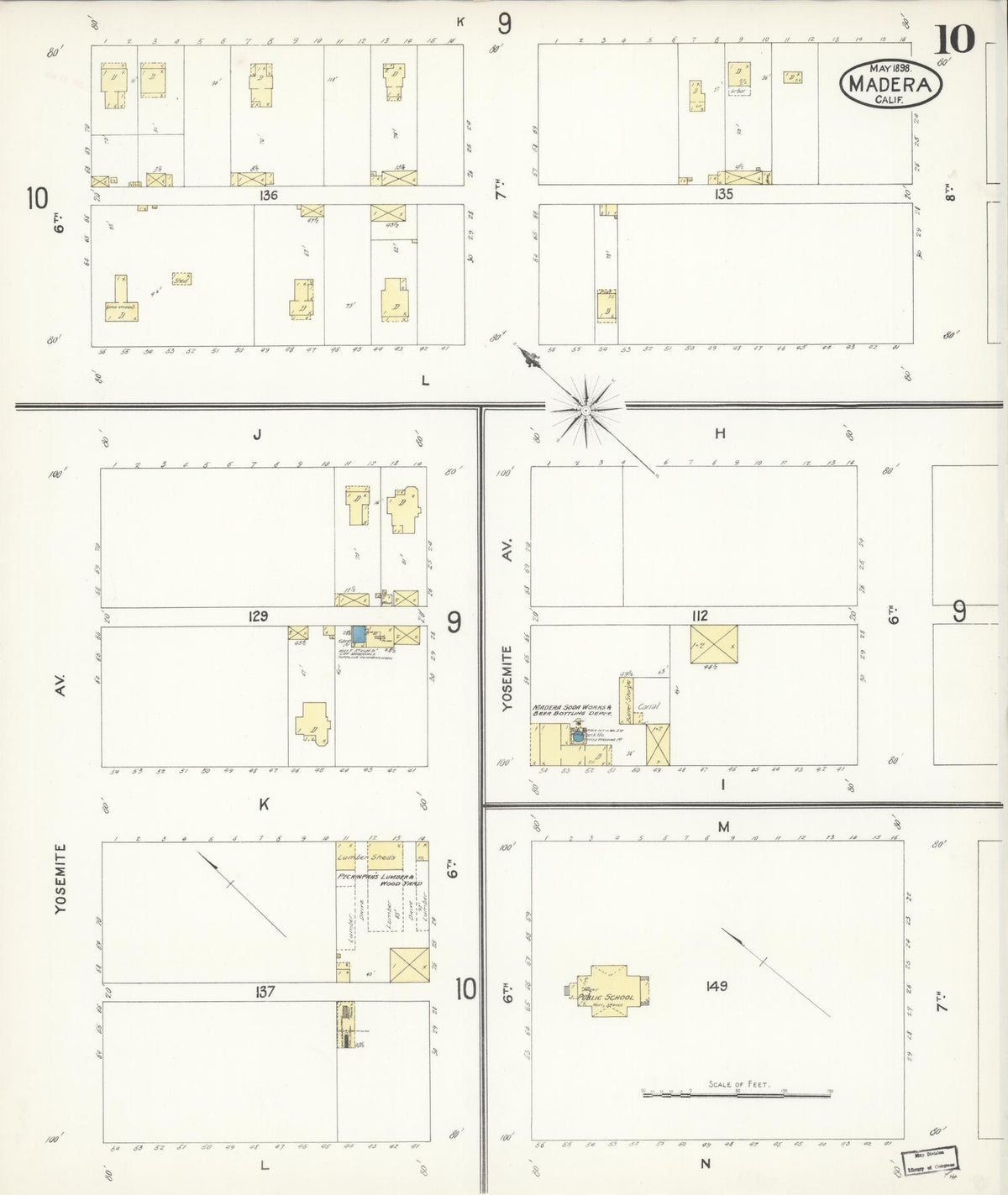 Sanborn Fire Insurance Map from Madera, Madera County, California (1898), Sheet #0010 - Complete Map Set gallery image, historic Sanborn map, vintage wall art, California California