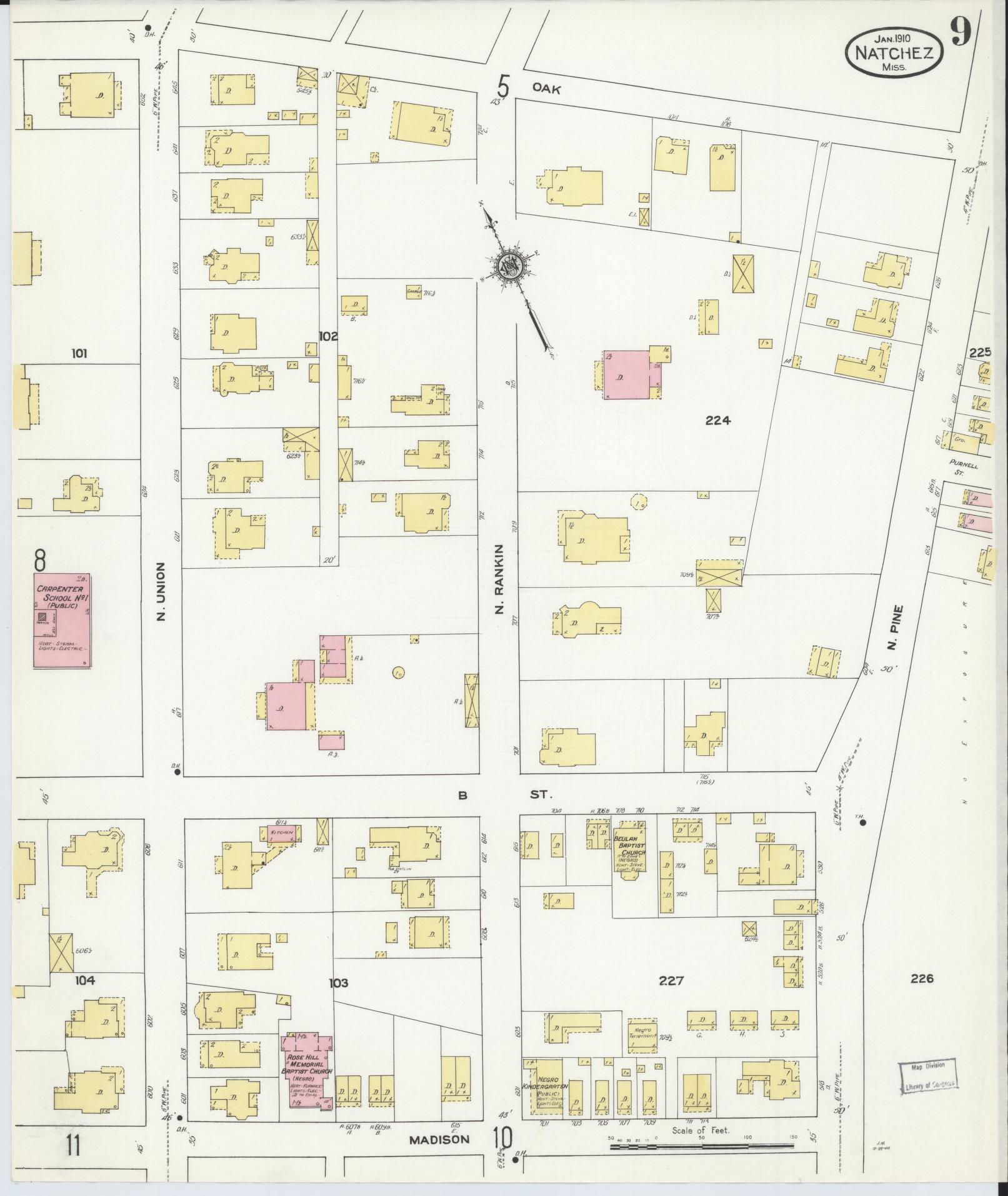 Sanborn Fire Insurance Map from Natchez, Adams County, Mississippi (1910), Sheet #0009 - Historic Sanborn Fire Insurance Map Print, vintage old map wall art, antique decor, genealogy gift, Mississippi Mississippi map