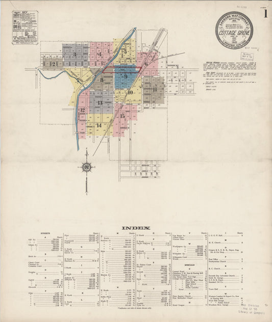 Sanborn Fire Insurance Map from Cottage Grove, Lane County, Oregon (1920), Sheet #0001 - Historic Sanborn Fire Insurance Map Print, vintage old map wall art, antique decor, genealogy gift, Oregon Oregon map