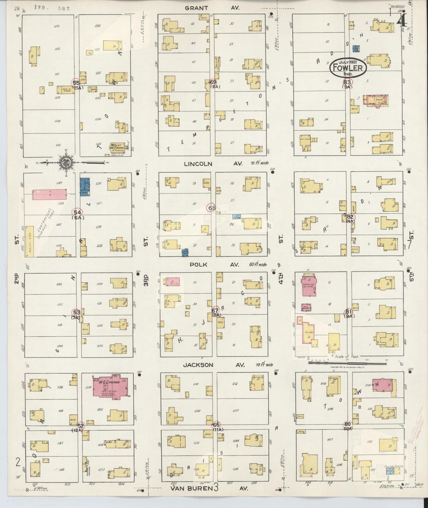 Sanborn Fire Insurance Map from Fowler, Benton County, Indiana (1932), Sheet #0004 - Complete Map Set gallery image, historic Sanborn map, vintage wall art, Indiana Indiana