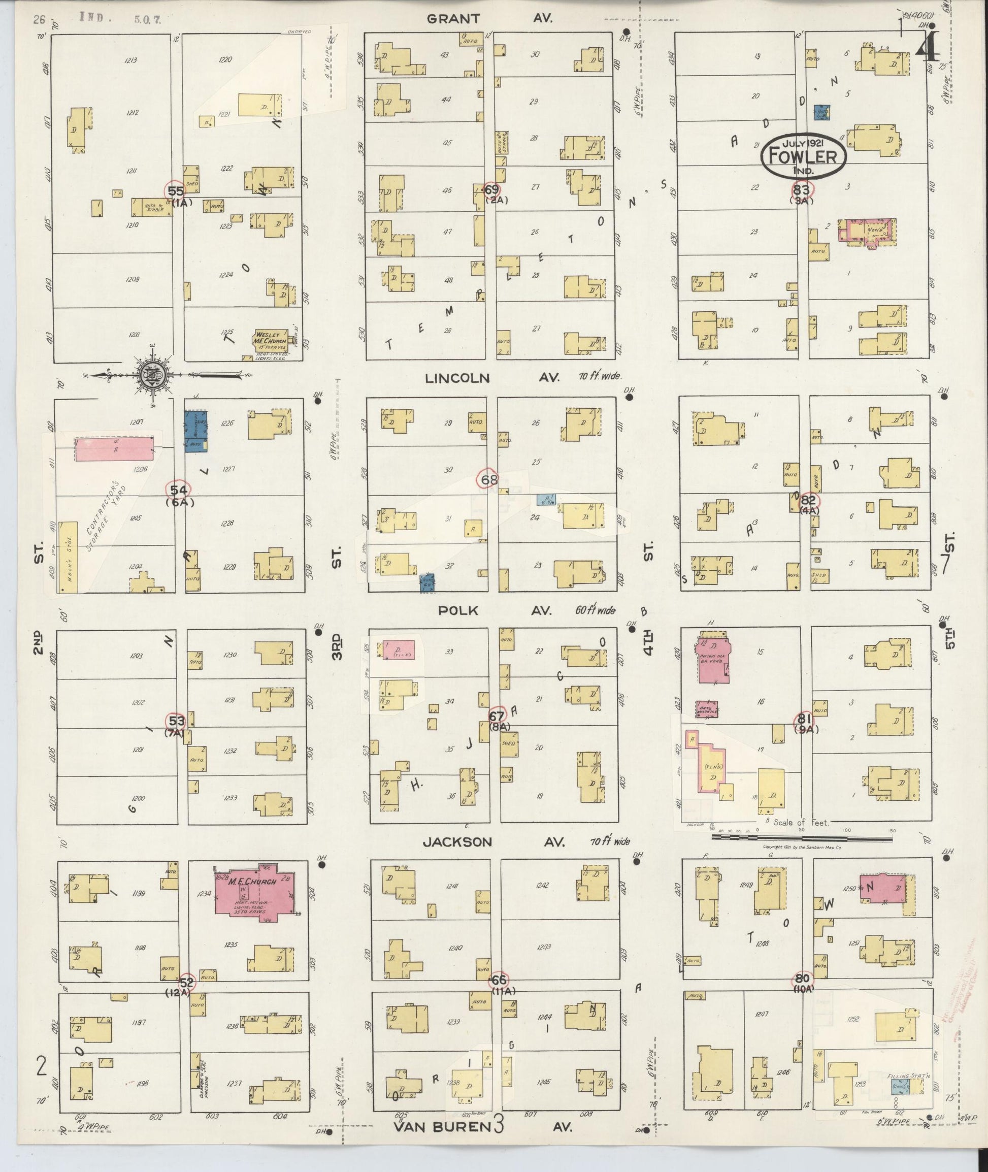 Sanborn Fire Insurance Map from Fowler, Benton County, Indiana (1932), Sheet #0004 - Complete Map Set gallery image, historic Sanborn map, vintage wall art, Indiana Indiana