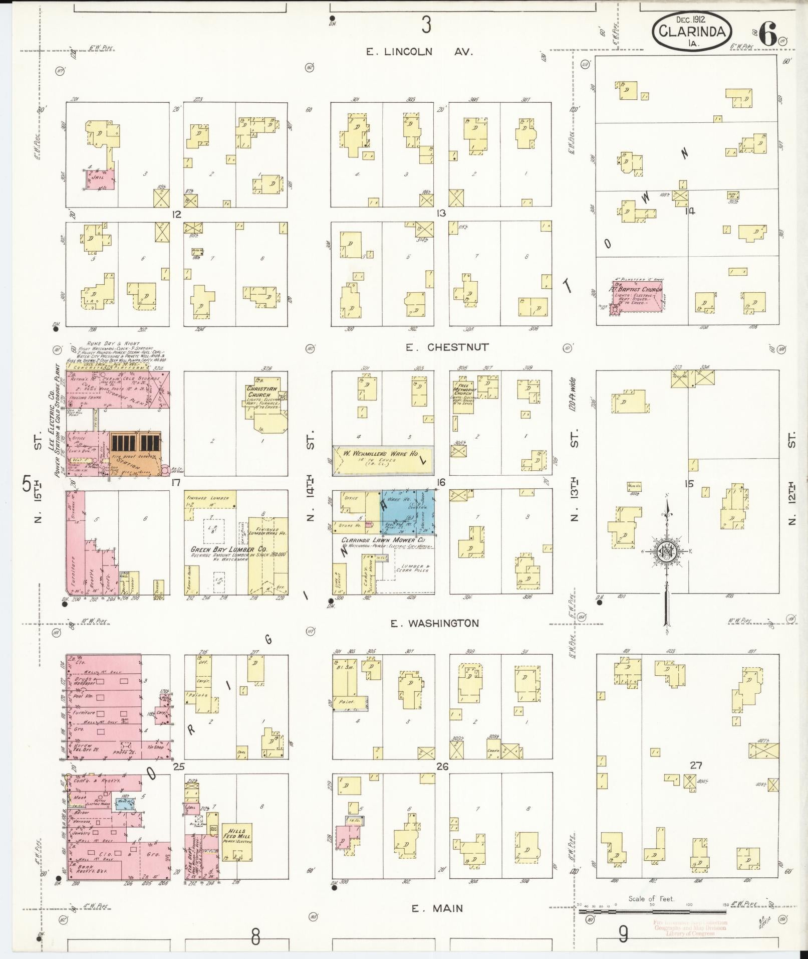 Sanborn Fire Insurance Map from Clarinda, Page County, Iowa (1912), Sheet #0006 - Historic Sanborn Fire Insurance Map Print, vintage old map wall art