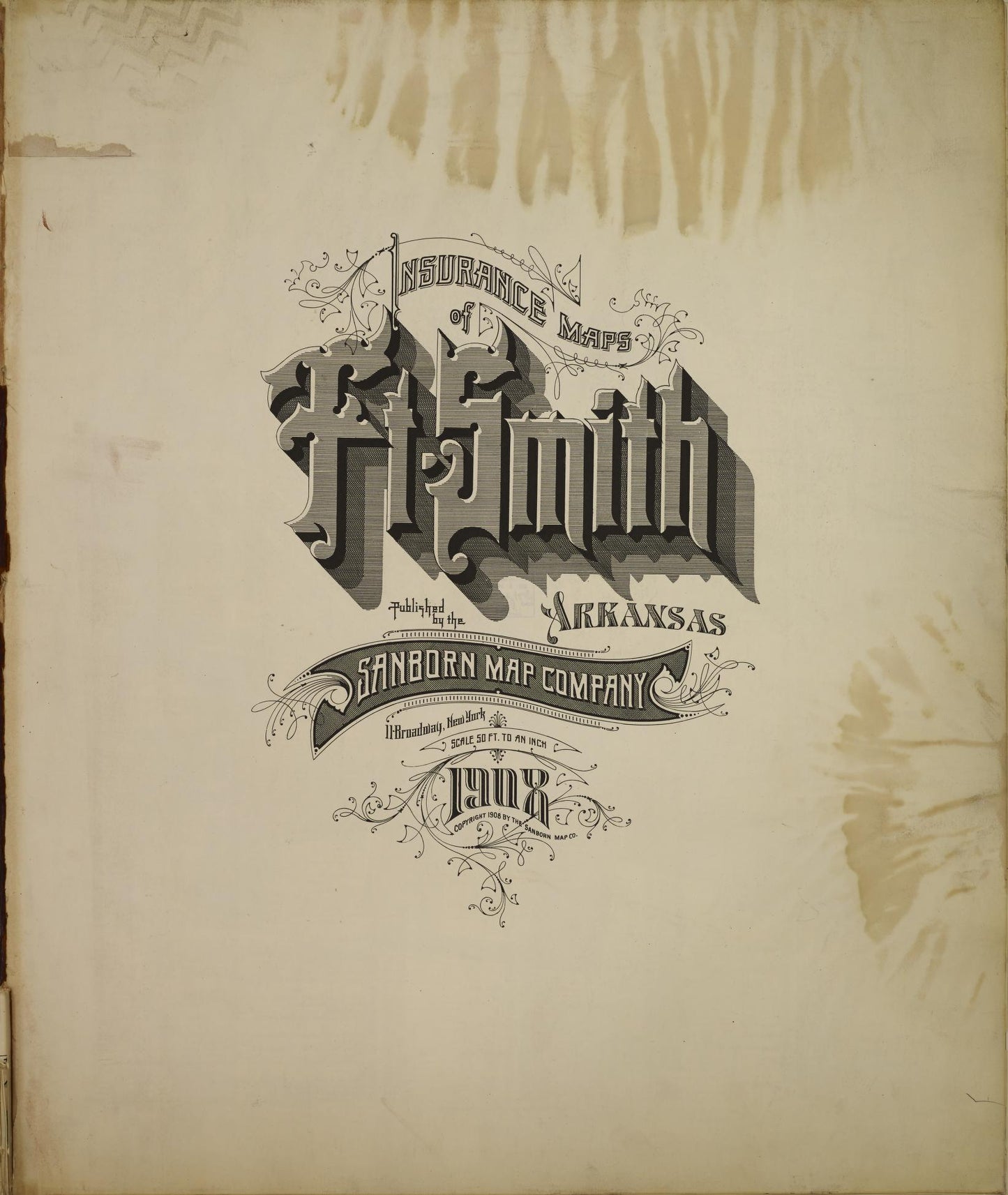 Sanborn Fire Insurance Map from Fort Smith, Sebastian County, Arkansas (1908), Sheet #0001 - Historic Sanborn Fire Insurance Map Print, vintage old map wall art, antique decor, genealogy gift, Arkansas Arkansas map