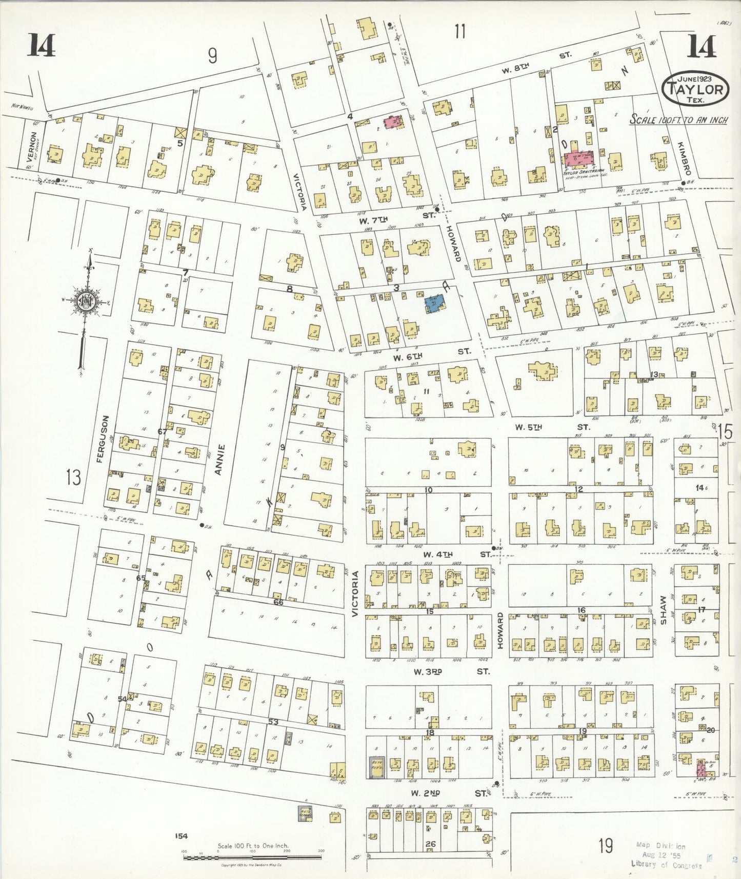Sanborn Fire Insurance Map from Taylor, Williamson County, Texas (1923), Sheet #0014 - Complete Map Set gallery image, historic Sanborn map, vintage wall art, Texas Texas