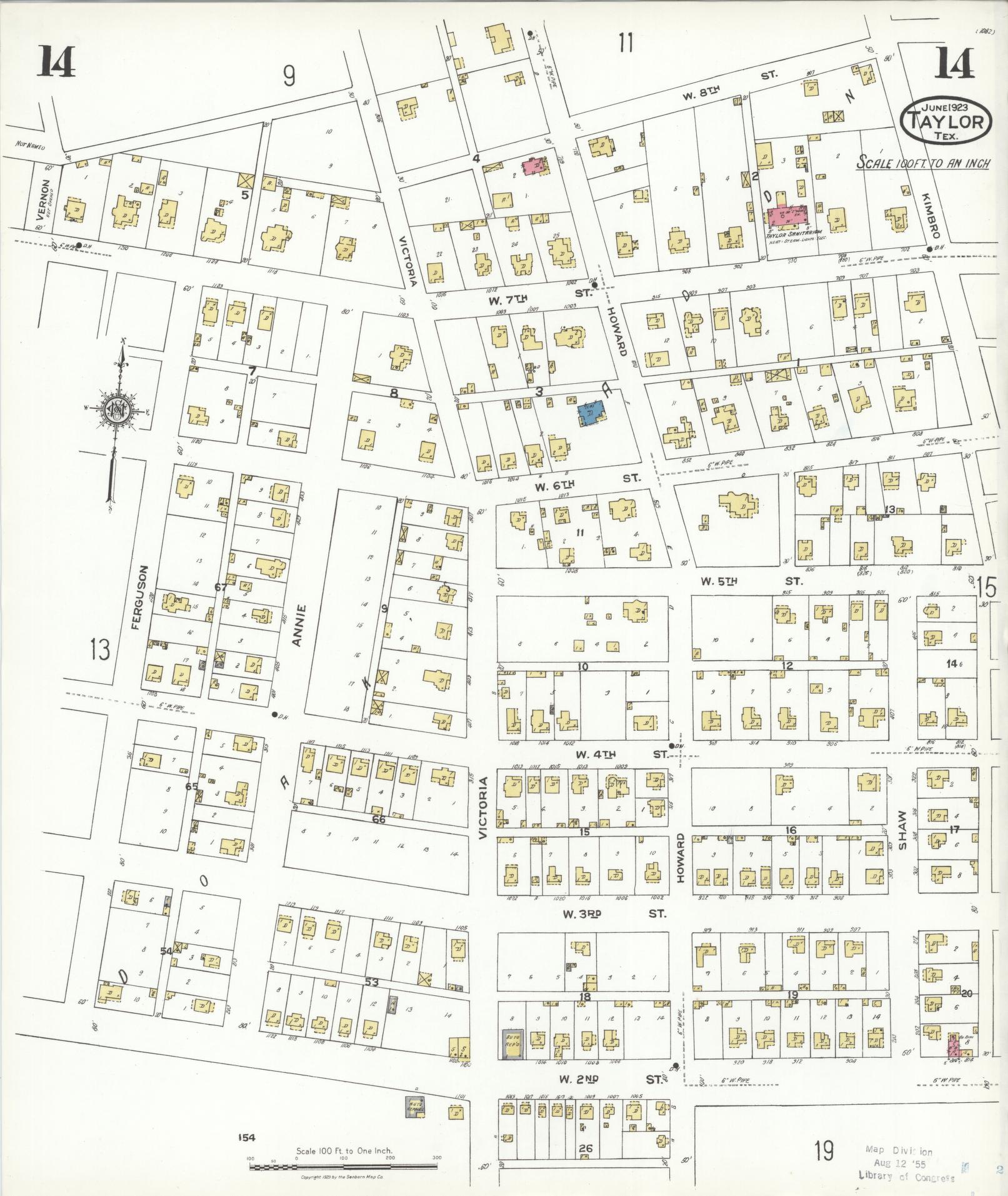 Sanborn Fire Insurance Map from Taylor, Williamson County, Texas (1923), Sheet #0014 - Complete Map Set gallery image, historic Sanborn map, vintage wall art, Texas Texas