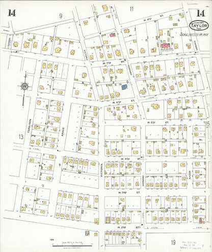 Sanborn Fire Insurance Map from Taylor, Williamson County, Texas (1923), Sheet #0014 - Complete Map Set gallery image, historic Sanborn map, vintage wall art, Texas Texas