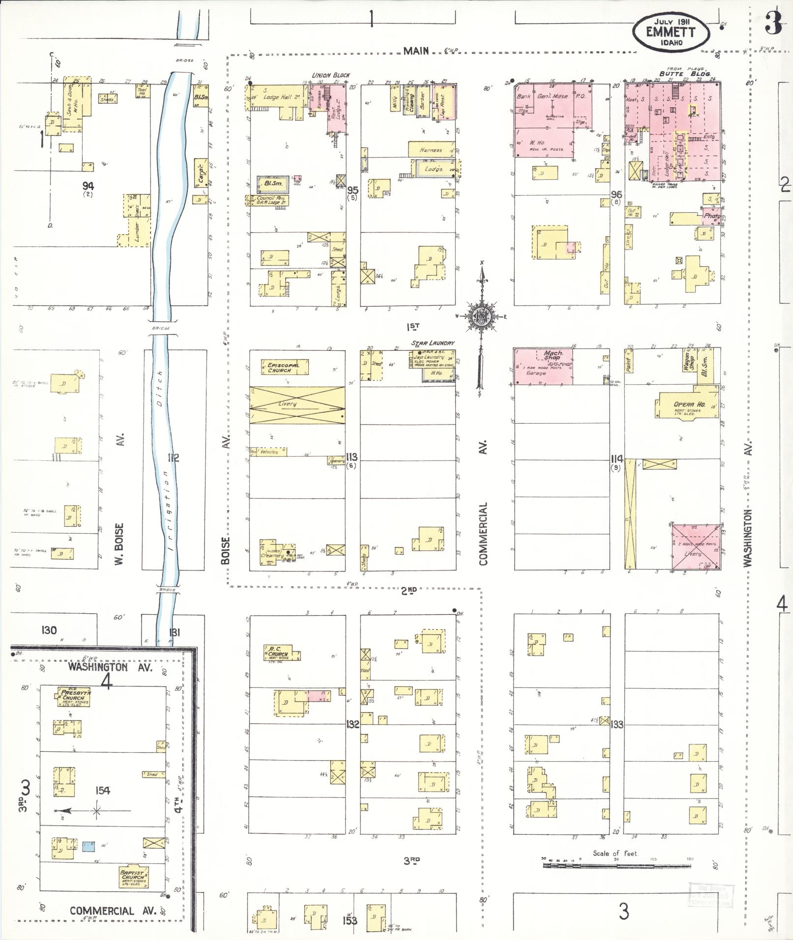 Sanborn Fire Insurance Map from Emmett, Gem County, Idaho (1911), Sheet #0003 - Complete Map Set gallery image, historic Sanborn map, vintage wall art, Idaho Idaho