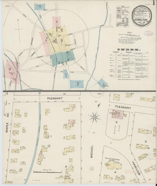 Sanborn Fire Insurance Map from Hamilton, Madison County, New York (1887), Sheet #0001 - Complete Map Set gallery image, historic Sanborn map, vintage wall art, New York New York