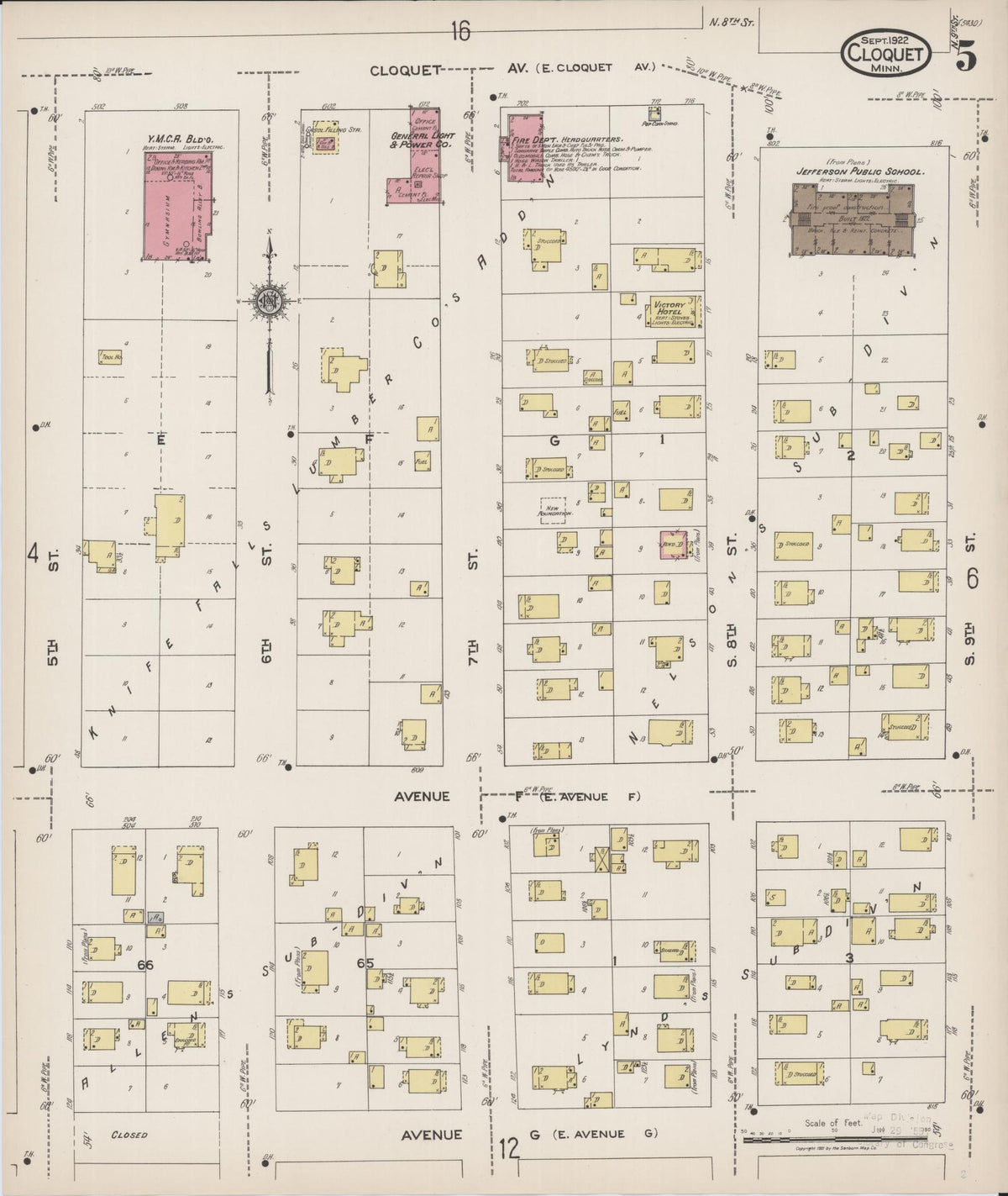 Sanborn Fire Insurance Map from Cloquet, Carlton County, Minnesota (1922), Sheet #0005 - Complete Map Set gallery image, historic Sanborn map, vintage wall art, Minnesota Minnesota