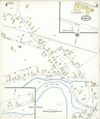 Sanborn Fire Insurance Map from Champlain, Clinton County, New York (1923), Sheet #0004 - Historic Sanborn Fire Insurance Map Print, vintage old map wall art, antique decor, genealogy gift, New York New York map