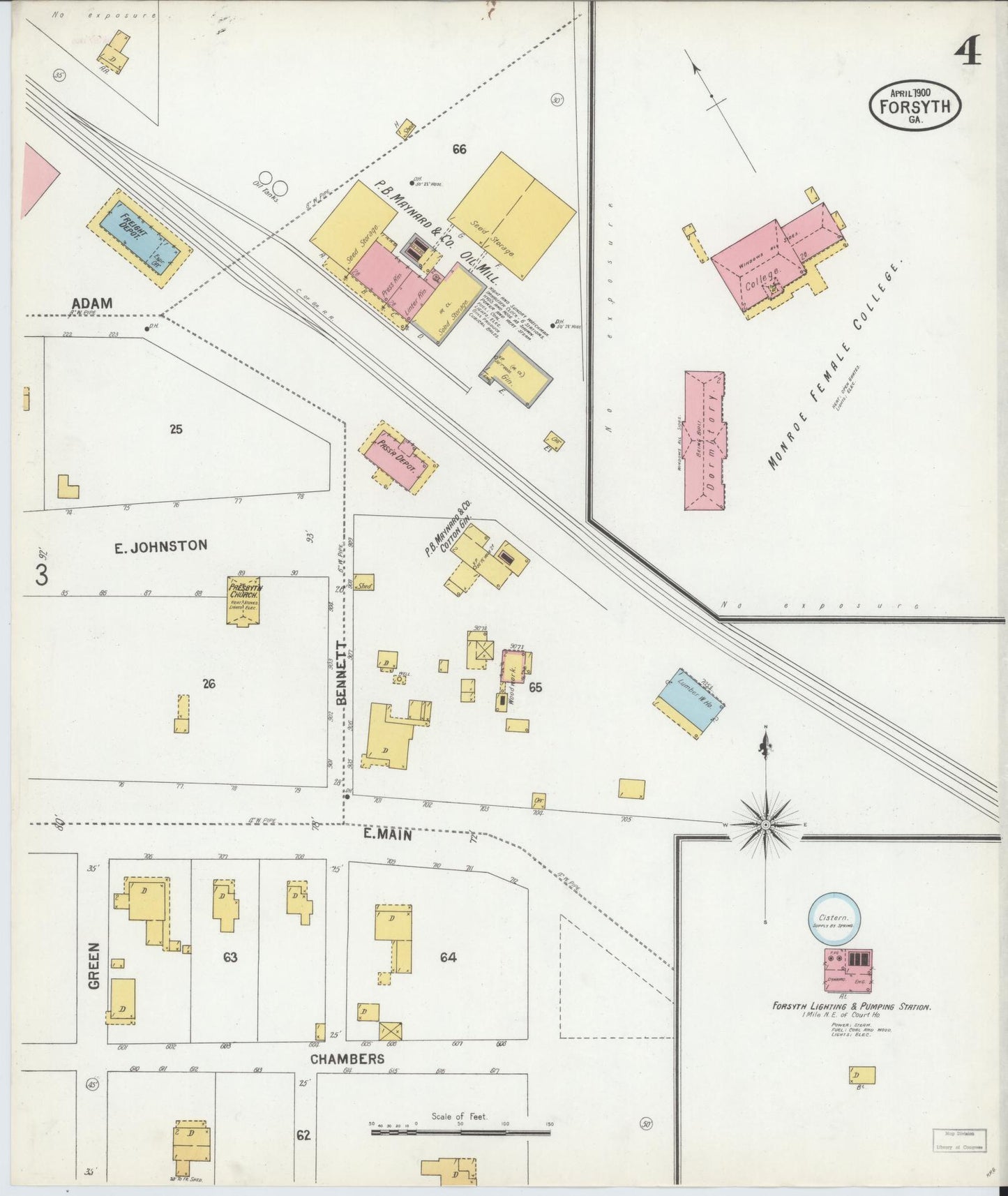 Sanborn Fire Insurance Map from Forsyth, Monroe County, Georgia (1900), Sheet #0004 - Complete Map Set gallery image, historic Sanborn map, vintage wall art, Georgia Georgia