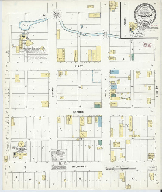 Sanborn Fire Insurance Map from Indianola, Pittsburg County, Oklahoma (1909), Sheet #0001 - Historic Sanborn Fire Insurance Map Print, vintage old map wall art, antique decor, genealogy gift, Oklahoma Oklahoma map