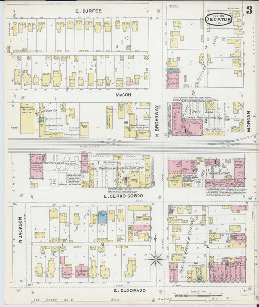 Sanborn Fire Insurance Map from Decatur, Macon County, Illinois (1892), Sheet #0003 - Historic Sanborn Fire Insurance Map Print, vintage old map wall art, antique decor, genealogy gift, Illinois Illinois map