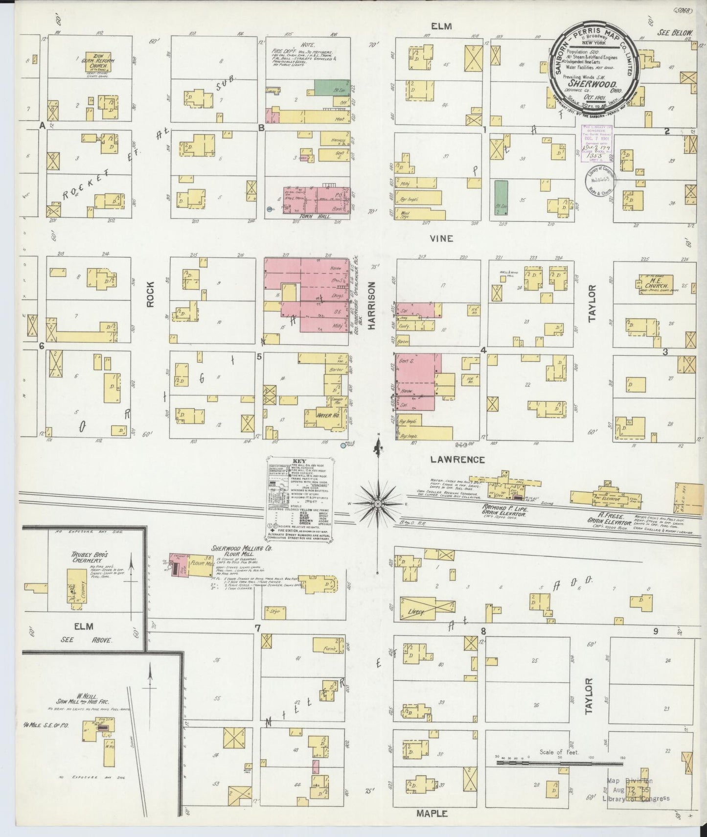 Sanborn Fire Insurance Map from Sherwood, Defiance County, Ohio (1901), Sheet #0001 - Historic Sanborn Fire Insurance Map Print, vintage old map wall art, antique decor, genealogy gift, Ohio Ohio map