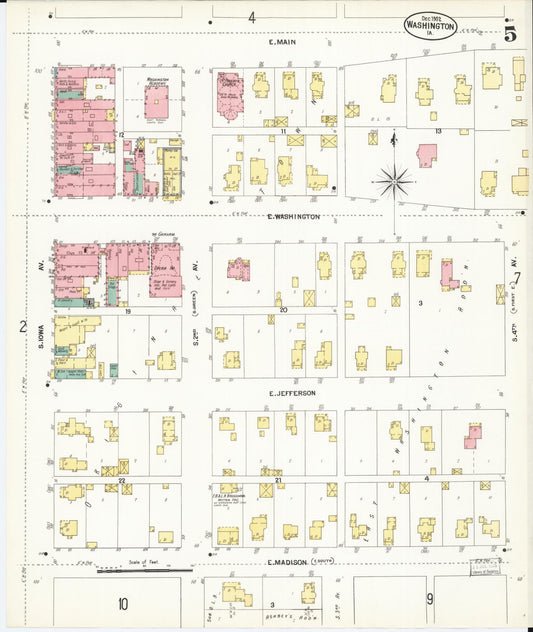 Sanborn Fire Insurance Map from Washington, Washington County, Iowa (1902), Sheet #0005 - Historic Sanborn Fire Insurance Map Print, vintage old map wall art, antique decor, genealogy gift, Sanborn Fire Insurance Map from Washington Washington map