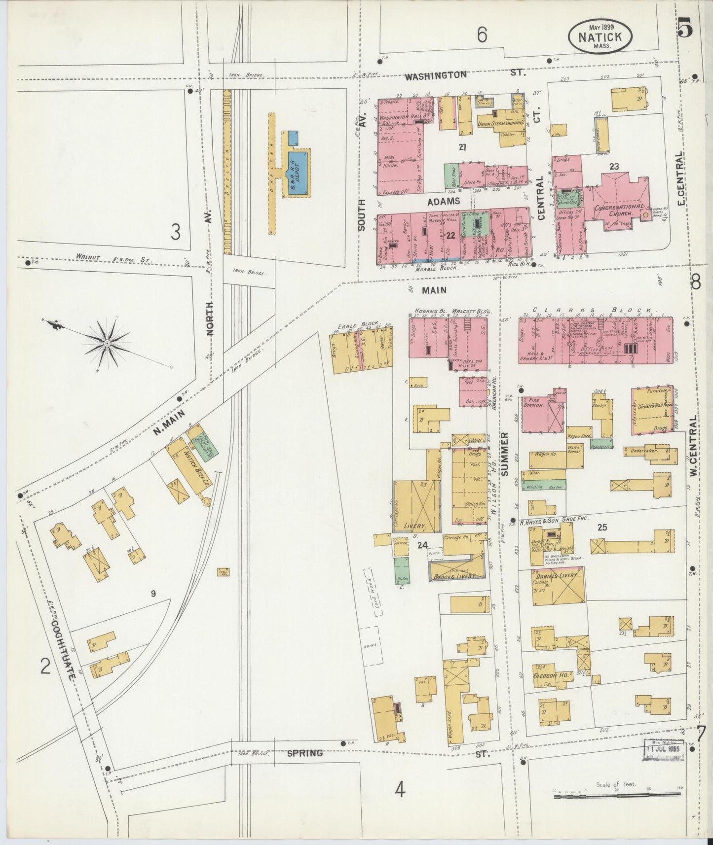 Sanborn Fire Insurance Map from Natick, Middlesex County, Massachusetts (1899), Sheet #0005 - Complete Map Set gallery image, historic Sanborn map, vintage wall art, Massachusetts Massachusetts