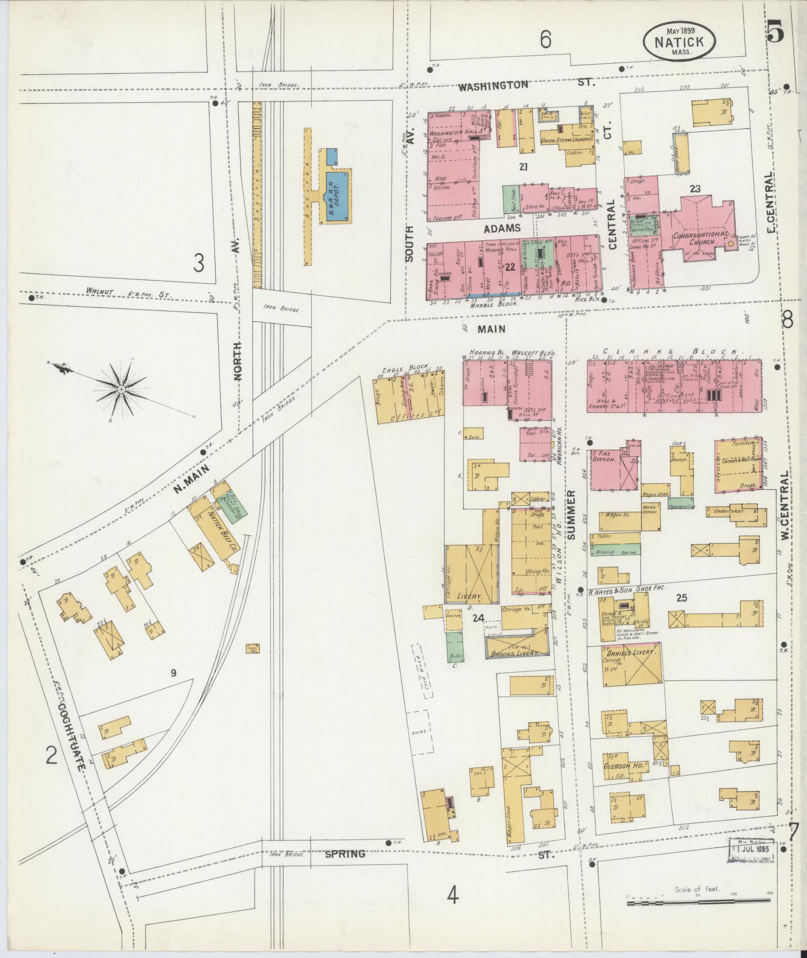 Sanborn Fire Insurance Map from Natick, Middlesex County, Massachusetts (1899), Sheet #0005 - Complete Map Set gallery image, historic Sanborn map, vintage wall art, Massachusetts Massachusetts